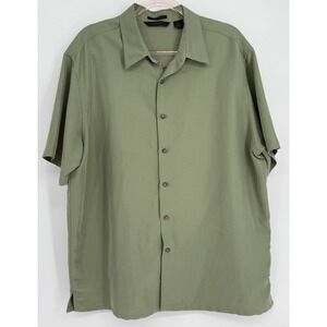 Axist Surf Soft Mens Sage Green Herringbone Short Sleeve Button Down Shirt Sz XL